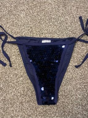 Edikted Navy Sequin Tie-Side Bikini Bottom